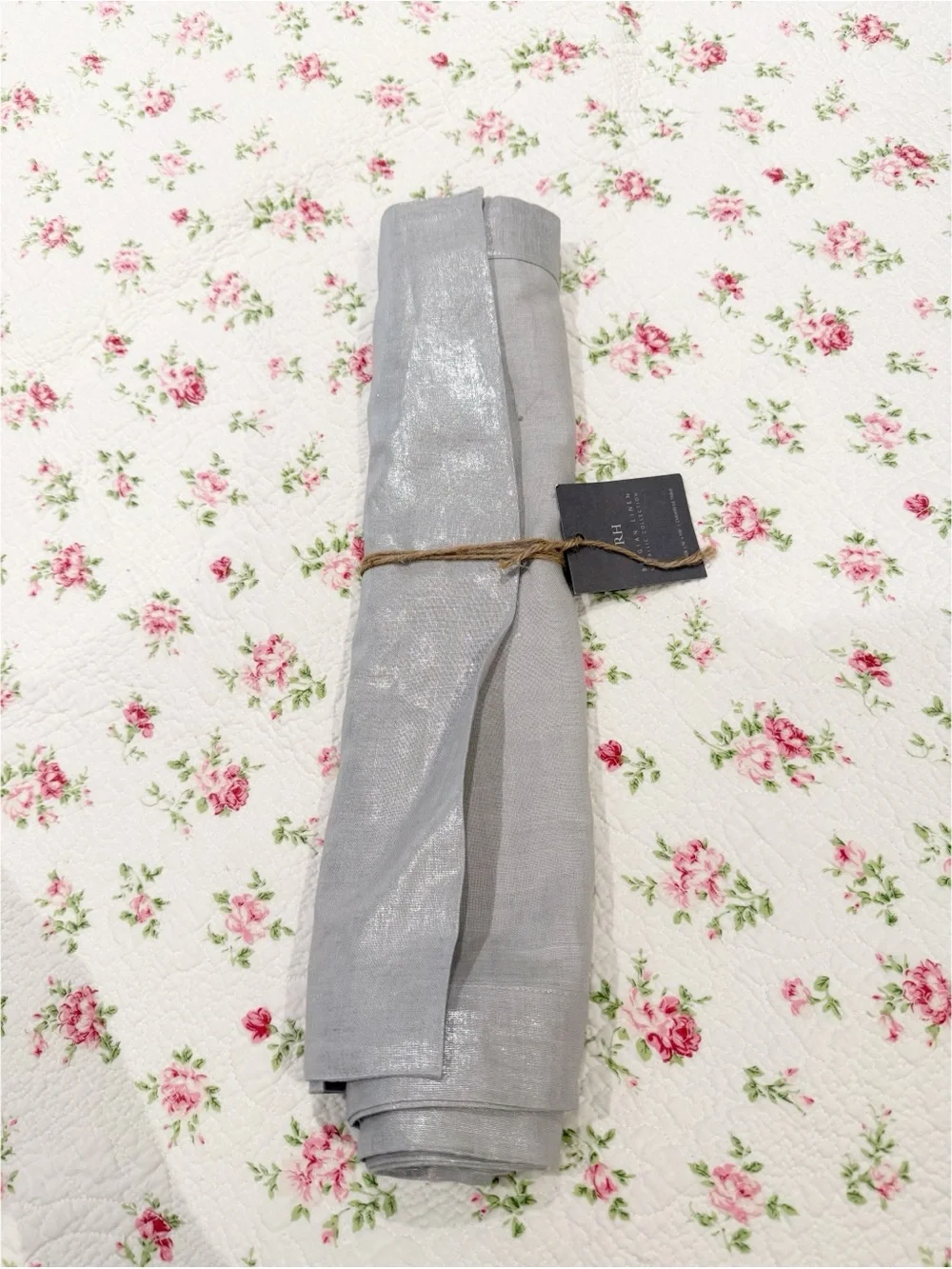 New RH Metallic Linen Table Runner Gray 16” x 108